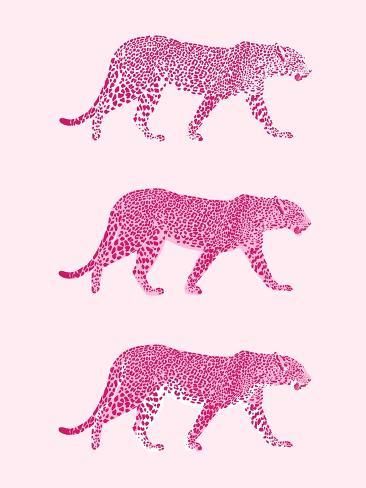 size: 12x9in Art Print: Jaguar Trio by Lucca Sheppard : Wall Art Cheetah, Hot Pink Wall Art Prints, Designer Art Prints, Pink And White Poster Prints, Iconic Wall Prints, Pink Leaped Print, Cute Aesthetic Prints, Pink 8 Ball Wallpaper, Cute Pictures To Print For Room