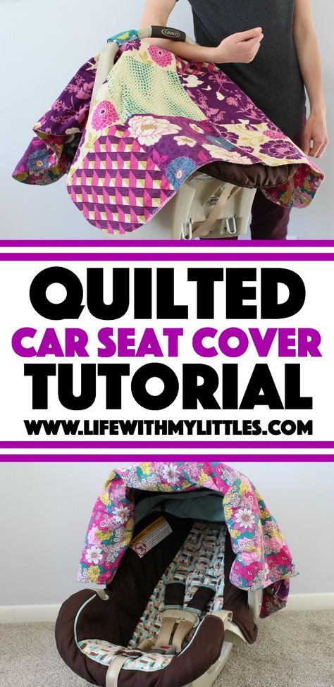 Quilted Car Seat Cover Tutorial: An easy-to-follow tutorial to sew your own car seat cover using multiple fabrics! Perfect for baby! Sewing Pajamas, Sewing Gifts For Kids, Projek Menjahit, Easy Baby Blanket, Sewing For Babies, Infant Car Seat Cover, Sewing For Baby, Own Car, Handmade Baby Gifts