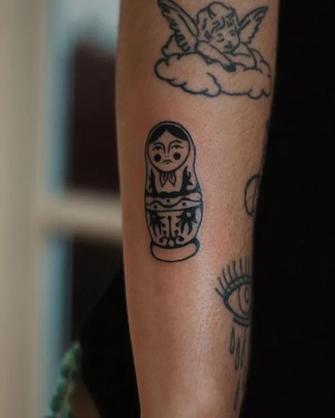 Babushka Dolls Tattoo, Russian Dolls Tattoo, Russian Stacking Doll Tattoo, Russian Folk Art Tattoo, Russian Traditional Tattoo, Russian Folk Tattoo, Russian Doll Tattoo Small, Russian Tattoo Traditional, Traditional Folk Tattoo