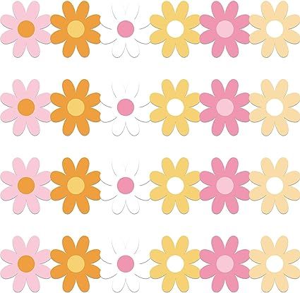 Boho daisy flower bulletin board border measures approximately 2.36 inches x 12.59 inches (6cm x 32cm), with a total length of 69ft.You can cut it to the size you want according to your different needs. Nursery School Classroom, Daisy Flower Paper, Flower Bulletin Boards, Groovy Classroom, School Classroom Decor, Back To School Classroom, Groovy Party, Decor For Nursery, Bulletin Board Borders