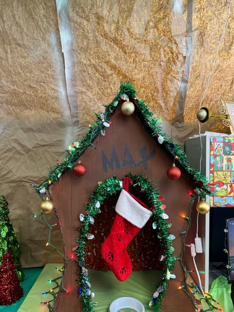 The Grinch Lair, Who Houses Grinch, The Grinches Lair, Christmas Floats Parade Ideas Whoville, Grinch’s Lair Decorations, The Grinch Parade Float Ideas, Grinch School Hallway Decorations, Cardboard Whoville House, The Grinch Float Ideas