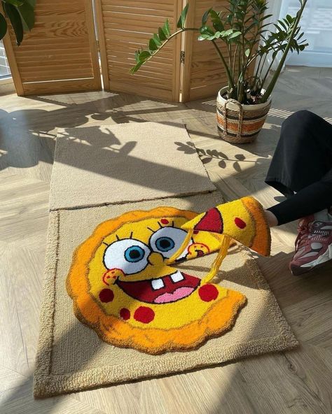 Spongebob Rug, Custom Rugs Design, Tufting Art, Rugs Cute, Tufting Diy, Cool Rug, Graphic Rug, Funky Rugs, Tufted Rugs