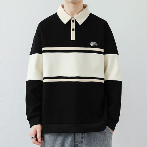 Shop Now 🛒: https://oneblac.com/products/mens-striped-oversized-collar-sweatshirt VISIT OUR STORE FOR MORE COLLECTIONS 🛍: www.oneblac.com. UPTO 70% OFF SALE IS LIVE NOW 🎉 Introducing the Men's Striped Oversized Collar Sweatshirt, with a comfortable, casual style. Made with ordinary thickness, this pullover sweatshirt features a round neck collar and short sleeves for a classic look. Made of polyester for ultimate comfort. Upgrade your wardrobe with this versatile piece! #blackonblacksweat... Collar Sweatshirt, Oversized Collar, Collared Sweatshirt, Winter Jacket Men, Loose Style, Mens Spring, Mens Sweatshirts Hoodie, High End Fashion, Spring And Autumn