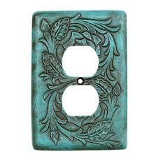 Turquoise Tooled Leather Outlet Cover Rustic Switch Plate Covers, Rustic Light Switch Covers, Rustic Switch Plates, Light Plate Covers, Western Bedding Sets, Cowboy Accessories, Black Forest Decor, Leather Tooling Patterns, Western Accessories