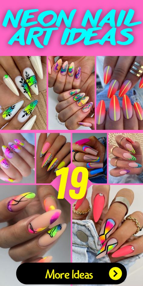 Neon Nails Designs, Neon Ideas, Glitter Gradient Nails, Long Coffin Nails, Negative Space Nail Art, Moon Manicure, Neon Nail Art, Neon Nail Designs, Summer Nail Ideas