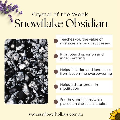 The crystal of the week is 🥁 SNOWFLAKE OBSIDIAN🌻 Snowflake Obsidian is said to 🌻 Soothe and calm when place on the sacral chakra 🌻 Teach you the value of mistakes as well as your successes 🌻 Help you to recognize and release wrong thinking and stressful mental patterns ���🌻 Promotes dispassion and inner centring 🌻 Help isolation and loneliness from becoming overpowering 🌻 Help aid surrender in mediation Among other things. Follow the link in our bio to find these on sunflowerhollows.com.... Obsidian Snowflake, The Sacral Chakra, Snowflake Obsidian, Sacral Chakra, Crystal Meanings, Crystal Shop, Chakra, Sunflower, Meant To Be