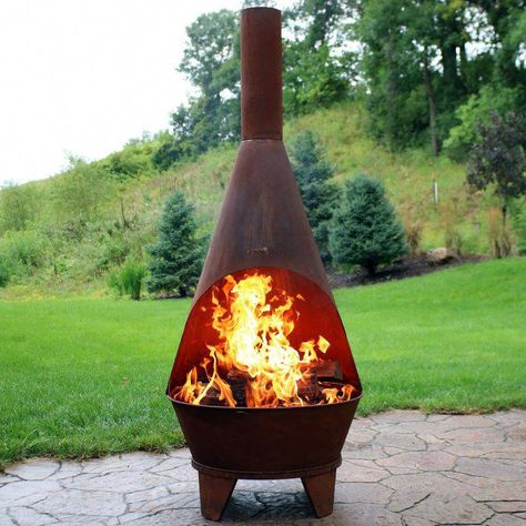 Arneson Steel Wood Burning Chiminea #pergolafirepit Chiminea Fire Pit, Outdoor Wood Burning Fireplace, Outdoor Gathering Space, Backyard Fireplace, Wood Burning Fire Pit, Fire Pit Ideas, Burning Fire, Outdoor Fireplaces, Wood Burning Fires