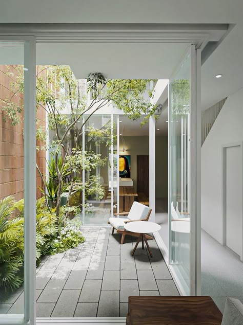 Indoor Atrium Internal Courtyard, Internal Courtyard Garden, Duy Huynh, Atrium House, Indoor Courtyard, Courtyard Design, Small Courtyards, Internal Courtyard, Home Garden Design