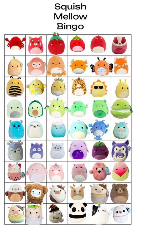 #bingo #squishmallows Squishmallows Crafts, Squishmallow Bingo, Squishmallows Plushies, Squishmallows Squishville, Moriah Elizabeth, Cute Squishies, Instagram Gift, Blind Bags, Grumpy Cat