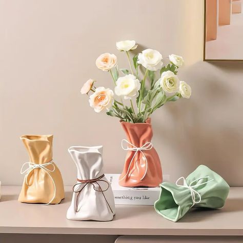 Paper Bag Vase, Paper Bag Flowers, Bag Vase, Cylinder Vase, Mini Vase, Keramik Vase, Vase Design, Resin Flowers, Vase Set