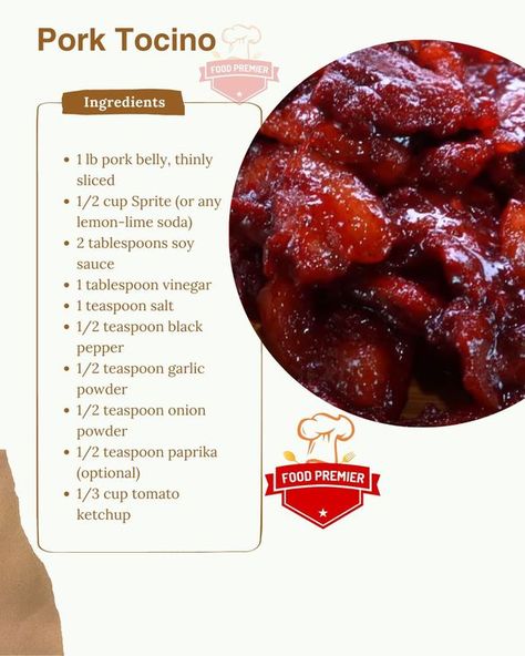 Food Premier Tocino Recipe Filipino, Pork Tocino Recipe, Tocino Recipe, Pork Tocino, Filipino Breakfast, Best Pork Recipe, Filipino Food Dessert, Filipino Cuisine, Korean Street Food Recipes