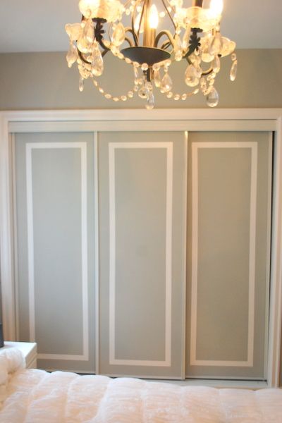 Tutorial on how to paint sliding closet doors for a faux trim effect. Makes those ugly sliding doors looks so much more high end! An easy DIY project. Update Closet, Cleaning Wood Floors, Sliding Closet, Sliding Closet Doors, By Any Means Necessary, Closet Door, Laundry Rooms, Closet Bedroom, Closet Doors