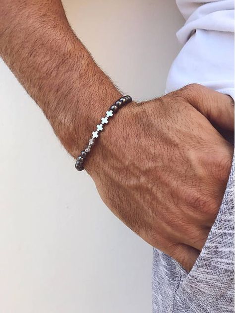 Bracelets Men, Fashion Beads, Hematite Bracelet, Blue Stone Ring, Stone Bangle, Charms Bracelet, Bracelet Men, Mens Beaded Bracelets, Bracelet For Men