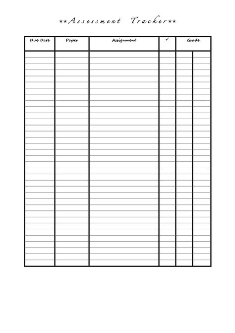 As plain as they come - functional assessment tracker. Just right click save image and then print, as easy as that! :) Assessment Planner, Assessment Tracker, Journal Expense Tracker, College Assignment Tracker, Expense Tracker Categories, Daily Expense Tracker Bullet Journal, Save Image, Assessment, Bar Chart