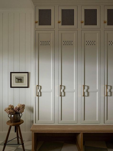 Insta Saves: Inspiring Mudrooms - Making it in the Mountains Mudroom Lockers, Light And Dwell, Monday Inspiration, Mudroom Design, Vintage Stool, Small Stool, Cabinet Style, Boot Room, Laundry Mud Room