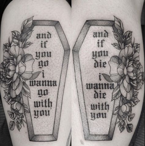 Witchy Leg Tattoos, Tattoos For Gamers, Tattoo Ideas For Couples Unique, Couple Tattoo Simple, Coffin Tattoo Design, Unique Couple Tattoos, Marriage Tattoos, Coffin Tattoo, Matching Friend Tattoos