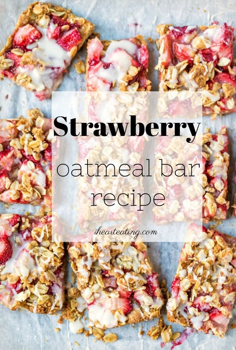 Strawberry Oatmeal Bars | Fresh strawberry filling sandwiched between oatmeal crumble crust and topping. Healthy Strawberry Oatmeal Bars, Strawberry Yogurt Granola Bars, Oatmeal Squares Recipe, Strawberry Oatmeal Bars Easy, Homemade Strawberry Granola Bars, Oatmeal Bars Recipes Healthy, Soft Baked Oatmeal Breakfast Bars, Strawberry Bars Recipes, Soft Baked Oatmeal Bars