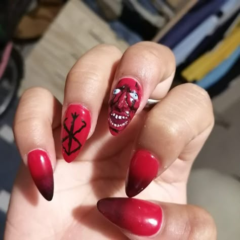 Berserk Nail Art, Berserk Nails, Berserk Behelit, Berserk Design, Sharp Claws, Anime Nails, Hello Kitty Iphone Wallpaper, Nail Patterns, Pretty Hands