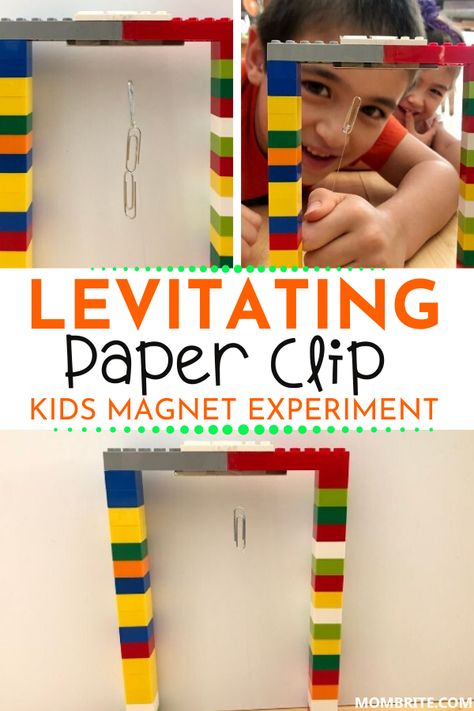 Using Lego bricks at home to build a bridge, this super easy to set up and educational kids magnet experiment is the perfect indoor boredom buster for kids of any age! Learn more about this DIY Levitating Paper Clip activity now. #DIYIndoorBoredomBuster #KidsScienceExperiment #LegoStemActivity #PreschoolerEducationalActivity Magnets And Electricity Activities, Lego Science Experiments, Science Fair Magnet Projects, Magnet Experiments For Preschoolers, Magnetism Experiments For Kids, Magnet Activities For Kindergarten, Magnetic Activities For Kids, Lego Science Fair Projects, Magnetic Activities For Preschoolers