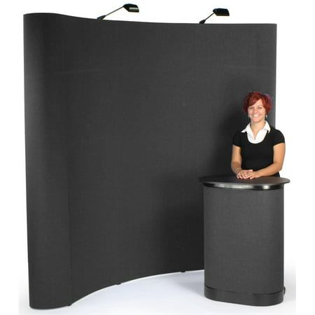 This pop up booth has an 8 foot wide curved hook & loop receptive wall. A hook & loop receptive wall allows the use of hook & loop hook type fasteners, these fasteners can be attached to all sorts of accessories such as brochure pockets and poster backs. This pop up booth is completely portable. Everything you need for this trade show display is included inside the durable carrying case. They carrying case itself is even usable as part of the pop up display as a podium or presentation counter. I Pop Up Booth, Pop Up Frame, Tent Set Up, Retail Fixtures, Vendor Booth, Creative Bag, Store Layout, Black Hook, Fabric Display