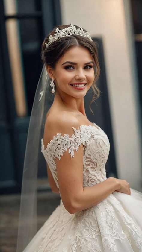 Veils and Tresses: 15 Wedding Hairstyles That Steal the Show - Inspire Inlet Wedding Hair Updo With Tiara, Hairstyle For Veil, Bride Hairstyles Veil, Bridal Tiara Hairstyles, Wedding Hairstyles For Bride With Veil, Brides Hairstyles With Veil, Long Hair Wedding Styles With Veil, Bride Hair Updo With Veil, Crown Veil Wedding