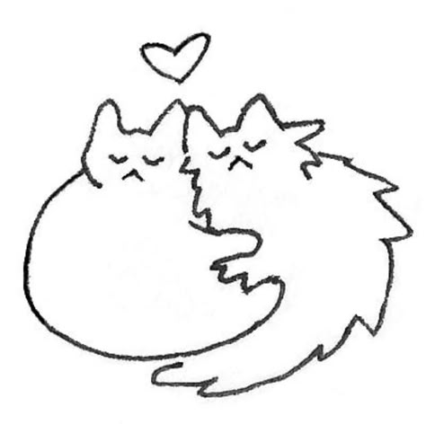 Cats Cuddling Doodle, Cats In Love Doodle, Doodles In Love, Cat Couple Drawing, Cats In Love Drawing, Two Cats In Love, Cat Doodle, Love Doodles, Two Cats