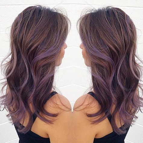 This #hairinspo from @chiyukihair is giving us all of the tousled wave feels 🙀 Tag a friend who needs some purple in their lives! Light Brown Hair With Lavender, Hair With Lavender Highlights, Brown Hair With Lavender, Brown Hair With Lavender Highlights, Lavender Balayage Brunette, Hair With Brown Eyes, Lavender Balayage, Hair Color Ombre, Lavender Highlights