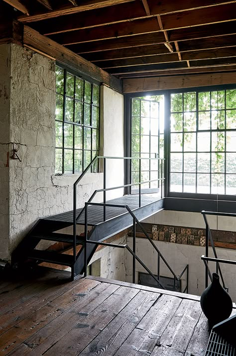 Life in an Old Charcoal Factory – Chicago Magazine Industrial Loft Aesthetic, Converted Factory Home, Warehouse Home Converted, Old Factory Architecture, Old Factory Renovation, Industrial Renovation, Factory Conversion, Loft Homes, Loft Aesthetic