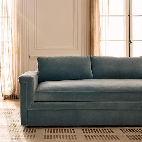 Ceva 103" Light Blue Performance Velvet Sofa + Reviews | CB2 Blue Velvet Sofa Living Room, Light Blue Sofa, Blue Velvet Couch, Velvet Sofa Living Room, Velvet Sleeper Sofa, Blue Sectional, Blue Velvet Sofa, Geometric Pattern Rug, Blue Couches