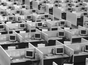 1960s-cubicles Telephones, Computer, Books, White, Black