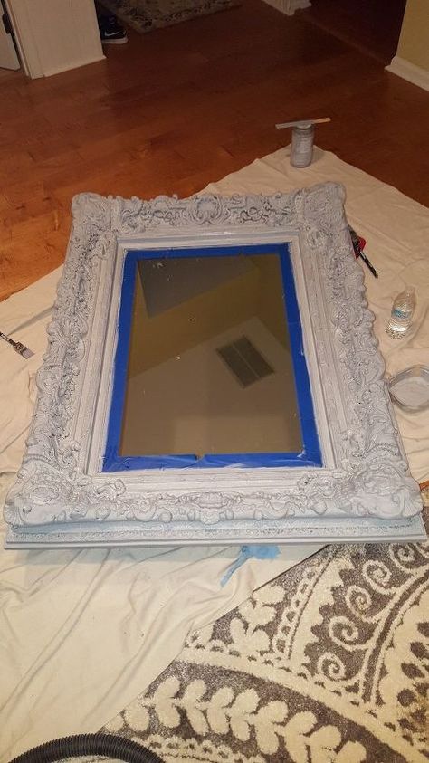 Ornate Mirror Gets an Updated Look Pottery Barn Mirror, Raffia Mirror, Mirror Hack, Spiegel Gold, Painting Mirror, Heirloom Traditions, Mirror Frame Diy, Old Mirrors, Shell Mirror