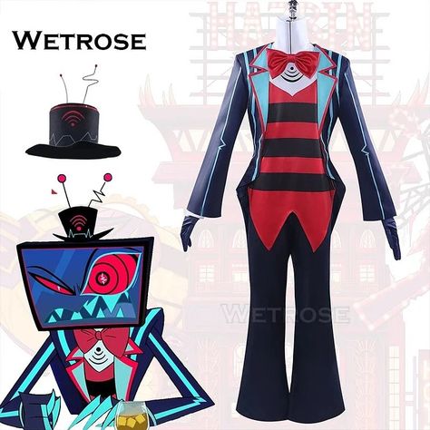 【Wetrose】 Mr. Vox Cosplay Costume Hazbin Hotel Season 2 S2 Television Devil Voxy Valentino CEO VoxTek Demon Hell Helluva Halloween Vox Cosplay, Vox Hazbin Hotel, Uniform Bow Tie, Vox Hazbin, Sakura Anime, Cosplay Clothes, Role Play Costume, Cosplay Contacts, Red Suit