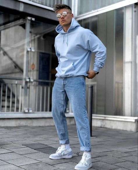 Very nice same as the publication exactly like the photo my daughter happy to receive the beautiful product Trendy Mens Jeans, Blue Hoodie Outfit, Worship Outfits, Mens Clothing Trends, Light Color Jeans, Denim Outfit Men, Hoodie Outfit Men, Light Blue Hoodie, Boys Fashion Trends