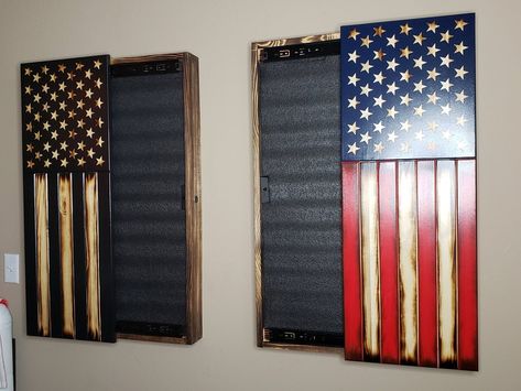 Finger Print Lock, Pocket Knife Display, Concealment Flag, Secret Compartment Furniture, Kaizen Foam, Diy Flag, American Flag Art, Wooden American Flag, American Flag Wood