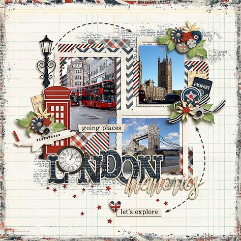 Scrapbooking Layouts Travel, Travel Scrapbook Pages, Scrapbook Design Layout, Scrapbook Design, Travel Journal Scrapbook, Travel Album, Vacation Scrapbook, London Baby, Scrapbook Layout Sketches