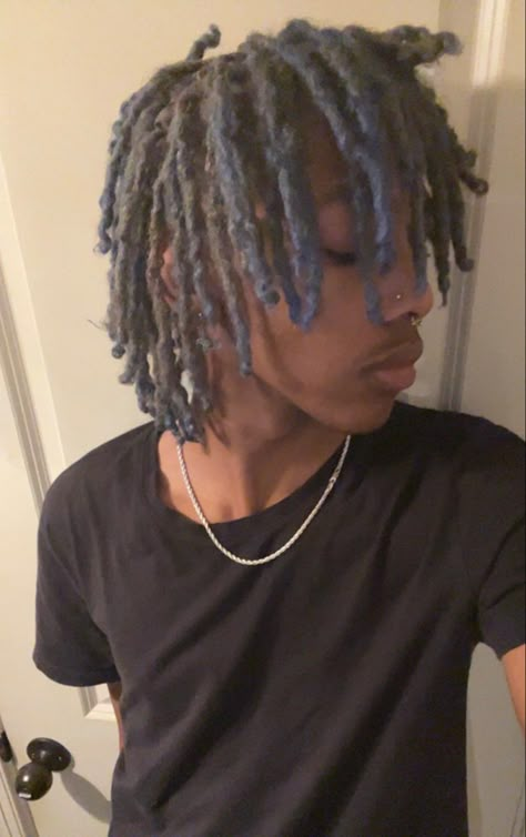 Colorful Dreads Men, Platinum Locs Men, Blue Dreads Men, Dread Colors, Dyed Dreads Men, Green Dreads, Blue Dreads, Dreads Short Hair, Colored Dreads