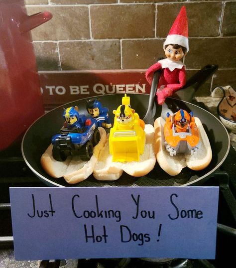 Elf Of The Shelf, Elf Antics, Elf On Shelf, Elf Ideas, Just Cooking, On The Shelf, Elf On The Shelf, Hot Dogs, Elf