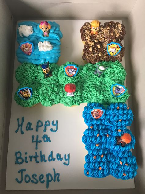 Chase Cupcakes Paw Patrol, Paw Patrol 4 Cupcake Cake, Number 4 Cupcake Cake Paw Patrol, Rubble Cupcake, Diy Paw Patrol Cupcakes, Paw Patrol Pancakes, Paw Patrol Birthday Cupcakes, Paw Patrol 4th Birthday Cake, Paw Patrol Breakfast