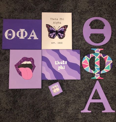 Theta Phi Alpha Canvas, Zta Paintings, Dphie Canvases, Sorority Crafts Canvases, Kappa Alpha Theta Canvas, Initiation Basket, Kappa Canvas, Sorority Canvas Art, Sorority Social Themes