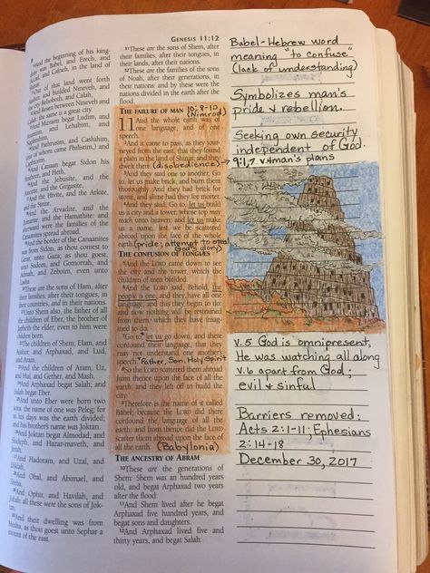 Genesis 11:1-9 Genesis 11 Bible Journaling, Genesis 28, Genesis 11, Bible Drawing, Inspire Bible Journaling, Gods Timing, Illustrated Faith, Bible Study Notes, Bible Art Journaling