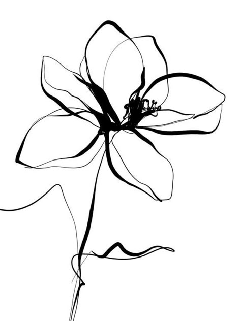 Flower Line Drawings Tattoo, Flower Line Illustration, Abstract Flowers Drawing, Line Art Drawings Flowers, Line Work Flowers, One Line Drawing Flower, Flower Illustration Simple, Abstract Flower Tattoo, Line Drawing Of Flowers