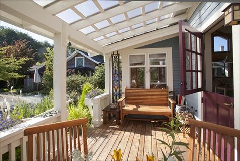 Covered porch - idea for screened porch Glass/transparent roof Glass Porch, Cheap Pergola, Building A Porch, Porch Roof, Roof Styles, Pergola With Roof, Patio Roof, House With Porch, Pergola Plans