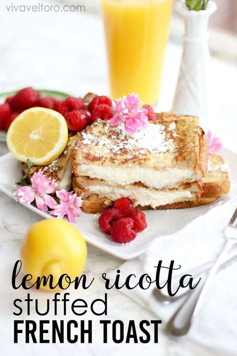 French Toast With Ricotta Cheese, Lemon Ricotta French Toast, Ricotta Stuffed French Toast, Ricotta French Toast, Stuffed French Toast Recipe, Breakfast Yummy, Organic Bread, Stuffed French Toast, Brunch Casserole