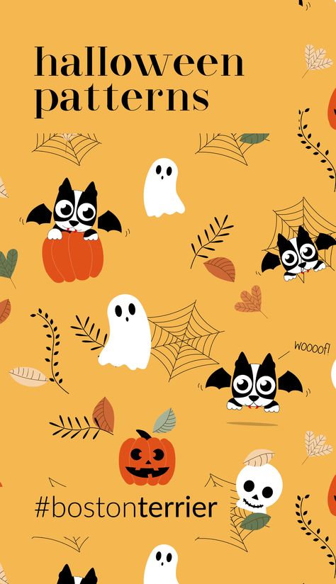 Halloween patterns inspired on boston terrier, this is perfect for a #party #decorations Have a very very cute #halloween ¡wooooof! Boston Terrier Illustration, Cute Boston Terrier, Puppy Playing, Boston Terrier Puppy, Halloween Pattern, Pet Art, Puppy Play, Terrier Puppy, Mood Tracker