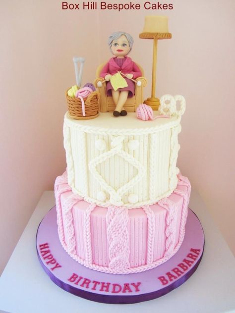 Old Lady Cake, Knitted Cakes, Knitting Cake, Sewing Cake, Grandma Cake, Spa Cake, Box Cakes, 90th Birthday Cakes, Box Hill