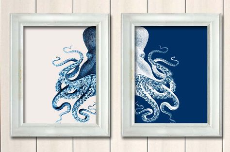 Beach Decor Bathroom, Octopus Pictures, Octopus Illustration, Ideas Habitaciones, Birthday Things, Nautical Prints, Octopus Print, Beach Bathroom Decor, Nautical Bathrooms