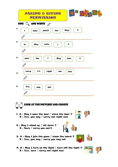 Asking for permission online worksheet for 4. You can do the exercises online or download the worksheet as pdf. Asking For Permission Worksheet, May Worksheets, English Primary School, English Worksheet, Handmade Things, English Teaching, English As A Second Language (esl), Wallpaper Abstract, Classroom Rules