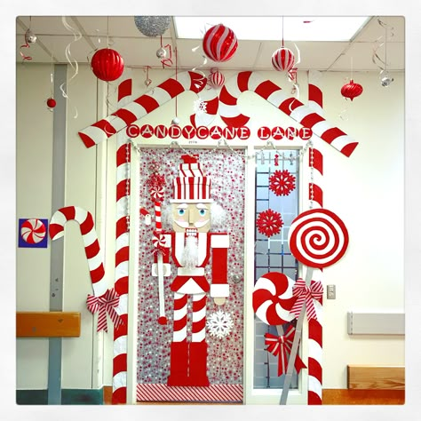 Peppermint Forest Door Decorations, Nut Cracker Door Decoration, Peppermint Classroom Door Decoration, Candy Christmas Door Decorations, Candy Cane Door Decorations Classroom, Candy Cane Lane Classroom Door, Candy Cane Lane Decorations Outdoor, Peppermint Door Decoration, Christmas Candy Door Decorations