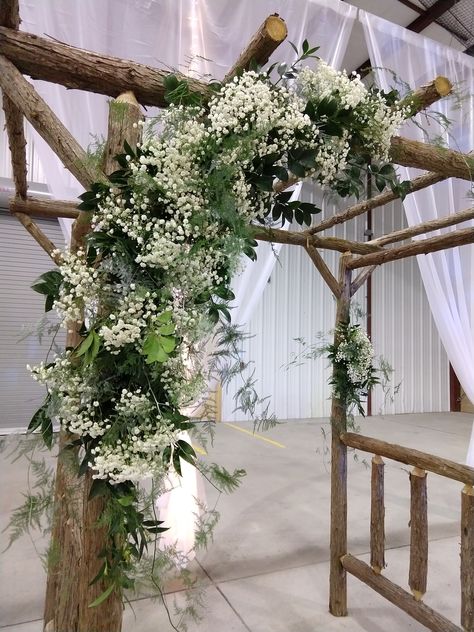 Wedding ceremony arch decorated with babies breath and greenery, created foam-free by Floribunda Designs. Greenery And Babysbreath Wedding, Wedding Arch Arrangements, Greenery And Babysbreath Centerpiece, Babys Breath And Eucalyptus Wedding, Fern Wedding Arch, Baby’s Breath Arch Wedding, Wedding Arch Baby Breath, Baby's Breath Wedding Arch, Baby Breath Arch Wedding