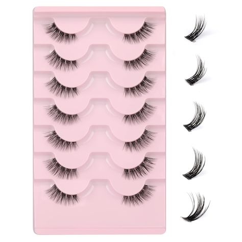 PRICES MAY VARY. Half Lashes= Everyday Lashes - Super natural accent lashes good at creating a nude vibe makeup, no drama, no frills. Just the right length, right shape which is seeking for the right girl. Half Lashes 1/2 Time - It's only half the length of a regular eyelashes, so it is easier to bend into curl to fit your eyelid. Half lashes are faster to wear than traditional fake lashes and eyelash extensions. Get A Fox/ Cat Eye Look - If you have a pair of cute round eyes and you want to be Half Lashes, Lashes Pack, Cat Eye Look, Eyelashes Natural Look, Cat Eye Lash, Cluster Lashes, Eyelashes Natural, Round Eyes, Natural Cat